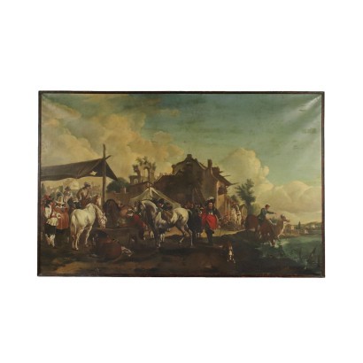 Landscape with Horses Oil on Canvas Italy XVIII Century