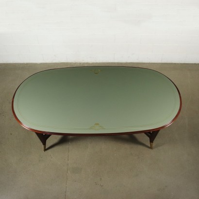 Table Mahogany Brass Back-Treated Glass Italy 1950s