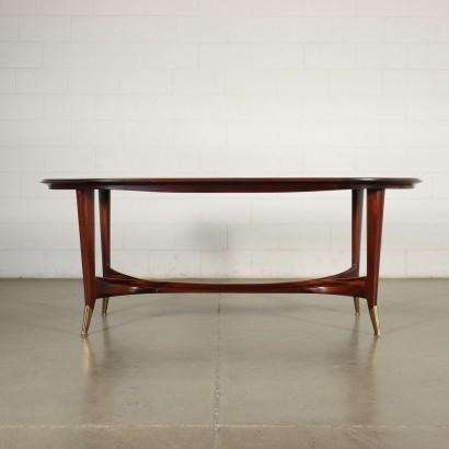 Table Mahogany Brass Back-Treated Glass Italy 1950s