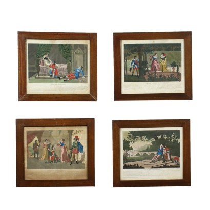 Grupo de cuatro grabados del siglo XIX.