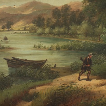 Landscape With Hunters Oil On Canvas 19th Century