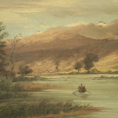 Landscape With Hunters Oil On Canvas 19th Century