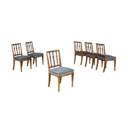 Groupe de Chaises Mod. Sheraton Noyer Merisier - Italie XIX Siècle