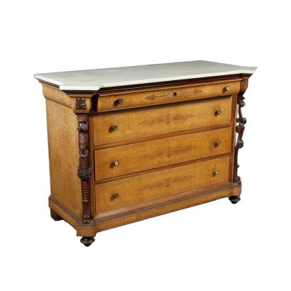 Chest Of Drawers Charles X Mahogany Cherry Maple Marble Italy Mid 1800