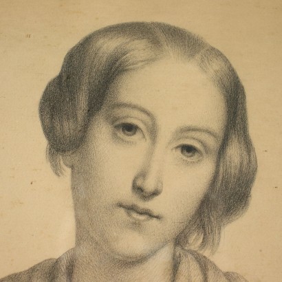 Portrait Of A Young Woman Pencil On Paper 19th Century