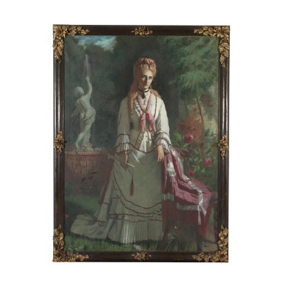 Large Painting Of Noblewoman Oil On Canvas Late \'800 Early \'900