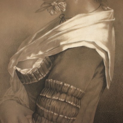 Portrait Of A Young Woman Pencil Charcoal White Lead 19th Century