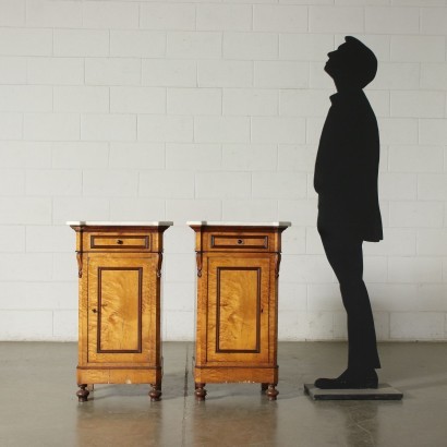 Pair of Umbertine Bedside Tables Mahogany Marple Italy 19th Century