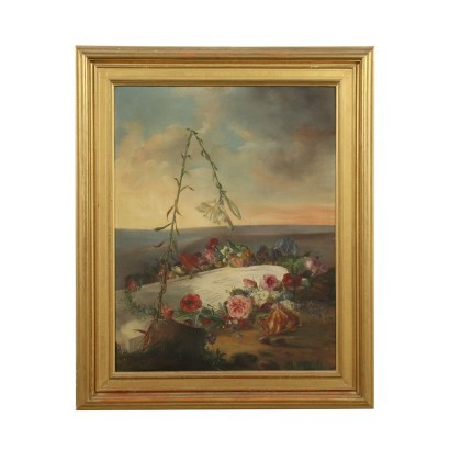 Sujet Floral Huile sur Toile Italie XX Siècle