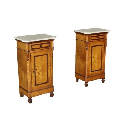 Paire de Tables de Chevet Umbertine Merisier Marbre - Italie XIX S