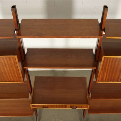 Bookcase Mahogany Veneer Wood Metal Italy 1960s