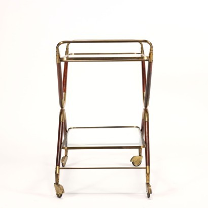 Service Trolley Wood Brass Glass Italy 1950s