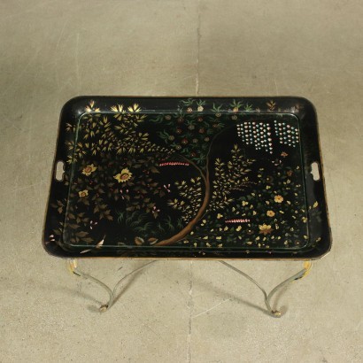 Small Tray Table Wrought Iron Crystal Italy 20th Century