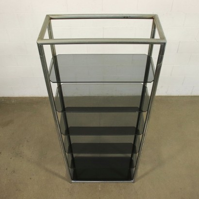 Bookcase Chromed Metal Smoked Glass Italy 1970s