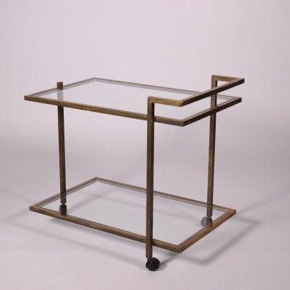 Service Trolley Brass Glass Italy 1970s