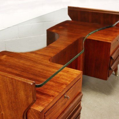 Desk Veneered Wood Brass Glass Italy 1950s