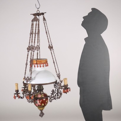 Liberty Lantern Shaped Chandelier Ceramic Iron Glass Italy 20th Centur