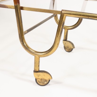 Service Trolley Wood Brass Glass Italy 1950s