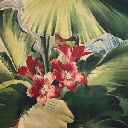 Large painting on fabric, vegetation and parrot