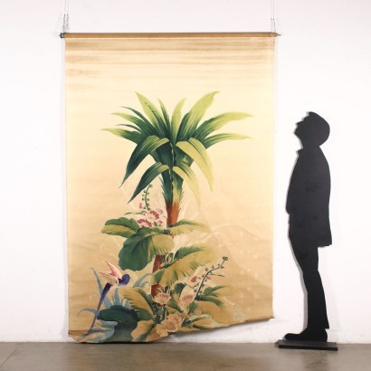 Large painting on fabric, Vegetation with parrot