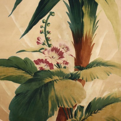 Large painting on fabric, Vegetation with parrot