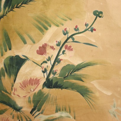 Large painting on fabric, Vegetation with parrot