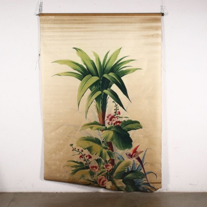 Large painting on fabric, Vegetation with parrot