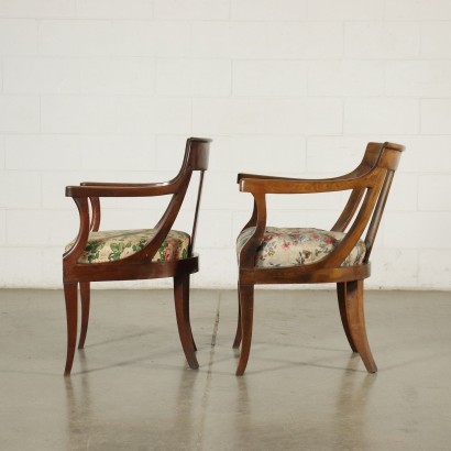 Group of 4 Lombard Empire Armchairs Walnut Italy 19th Century