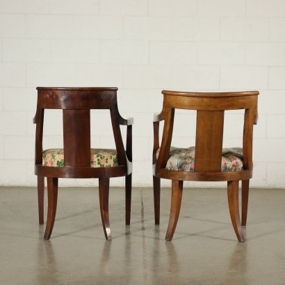 Group of 4 Lombard Empire Armchairs Walnut Italy 19th Century