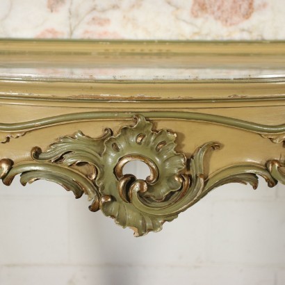 Console Style Rococo Marbre Rosé Bois Laqué - Italie XX Siècle