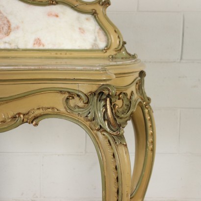 Console Style Rococo Marbre Rosé Bois Laqué - Italie XX Siècle