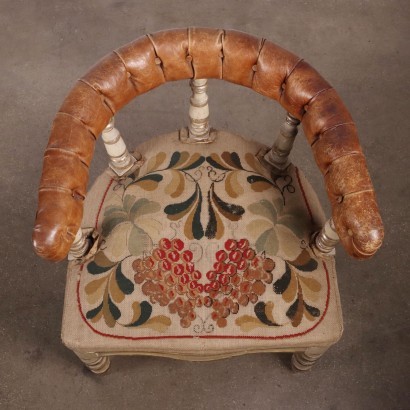 Louis Philippe Armchair Wood Leather Cloth Italy 19th Century