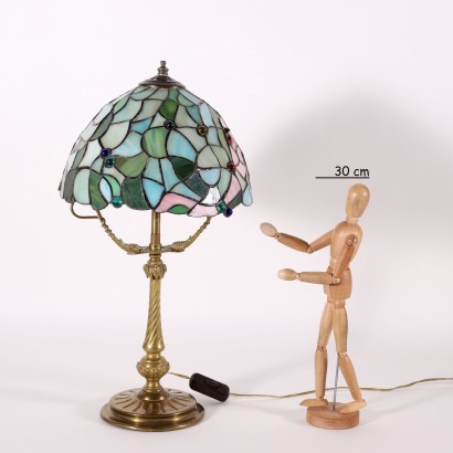 Tiffany Revival Lamp Bronze Glass Paste Italy 20th Century