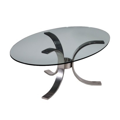 Table Chromed Aluminium Metal Glass Italy 1970s 1980s