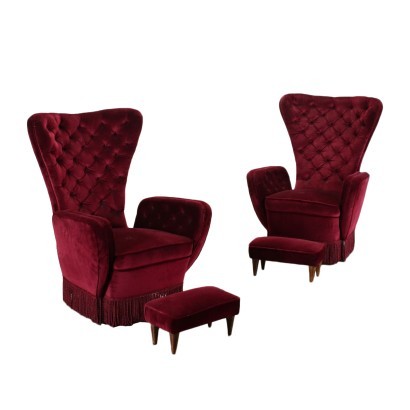 Pair Of Armchairs Capitonné Spring Velvet Italy 1950s