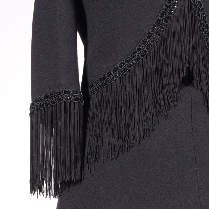 Costume vintage, Italie vintage, années 70 vintage, franges, années 60, costume noir vintage avec franges