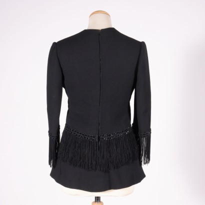 Traje vintage, vintage Italia, vintage 70, flecos, 60, traje vintage negro con flecos