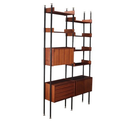 Bookcase Veneered Wood Metal Italy 1950s 1960s