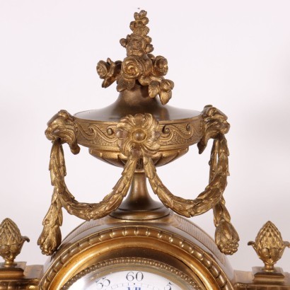 antiquariato, orologio, antiquariato orologio, orologio antico, orologio antico italiano, orologio di antiquariato, orologio neoclassico, orologio del 800, orologio a pendolo, orologio da parete,Trittico Orologio in Bronzo Dorato