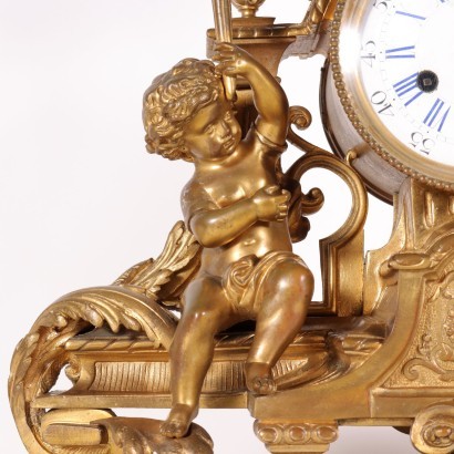 antique, horloge, horloge antique, horloge antique, horloge italienne antique, horloge antique, horloge néoclassique, horloge du 19ème siècle, horloge à pendule, horloge murale, Triptyque Golden Bronze Clock