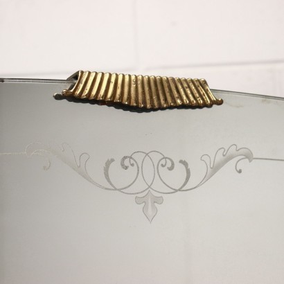 Dresser Veneered Wood Brass Back-Treated Glass Italy 1950s 1960s