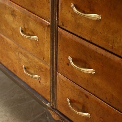 Dresser Veneered Wood Brass Back-Treated Glass Italy 1950s 1960s