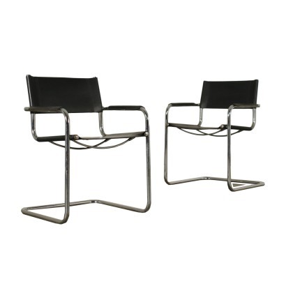 Pair Of Cantilever Mart Stam S34 Chairs Tubular Leather Italy 60s 70s