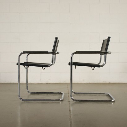 Pair Of Cantilever Mart Stam S34 Chairs Tubular Leather Italy 60s 70s