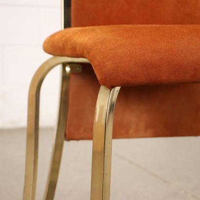 Group Of Six Chairs Foam Chromed Metal Fabric Brass Italy 1970s 1980s