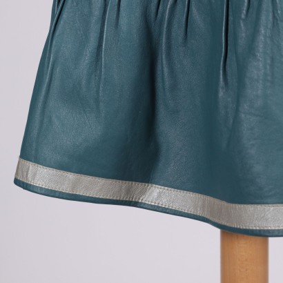 falda de cuero, falda vintage, vintage de los 80, vintage italiano, falda corta vintage en cuero verde para mascotas