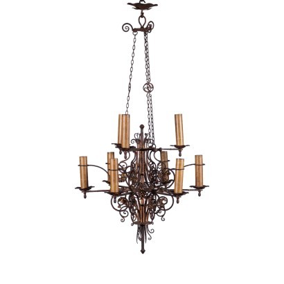 Chandelier Wrought Iron Italy 20th Century