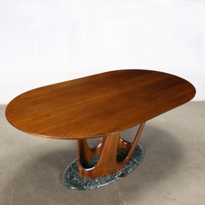 Table Beech Walnut Veneer Marble Italy 1950s