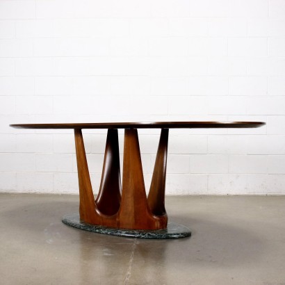 Table Beech Walnut Veneer Marble Italy 1950s