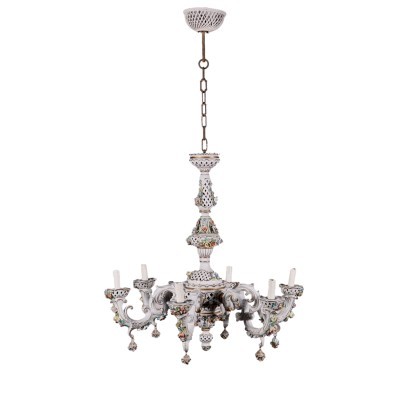 Capodimonte Revival Chandelier Glazed Ceramic Italy 20th Century